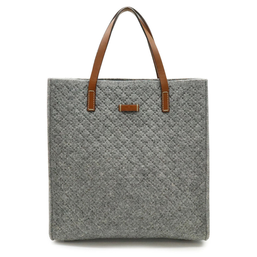 Gucci Diamante Tote Bag Shoulder Handbag Felt Wool Leather Gray Brown